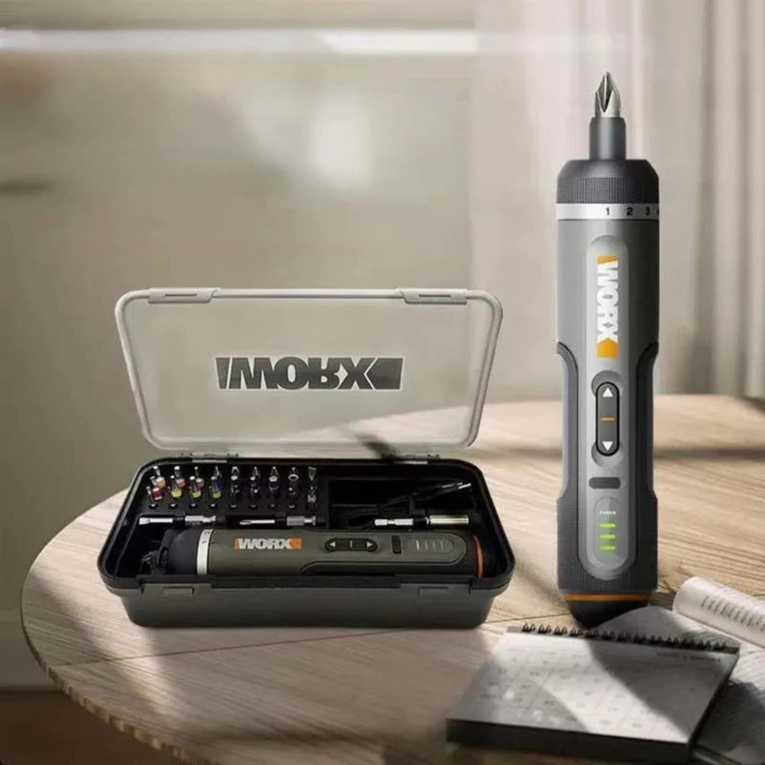electric screwdriver, cordless screwdriver, usb rechargeable tool, diy screwdriver set, compact power tool, precision screwdriver, home repair tool, screwdriver with bits, portable electric screwdriver, handyman gift