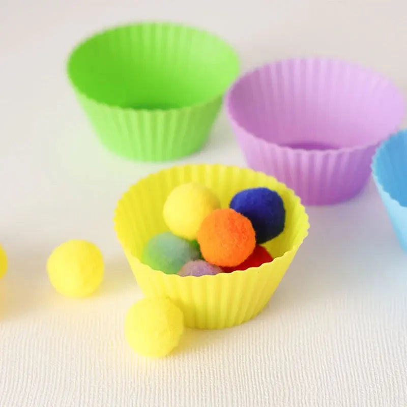 pom pom sorting toy, cognitive development toy, fine motor skills, educational toy, preschool learning, counting toy, color recognition, STEM toy, toddler toy, gifts for toddlers