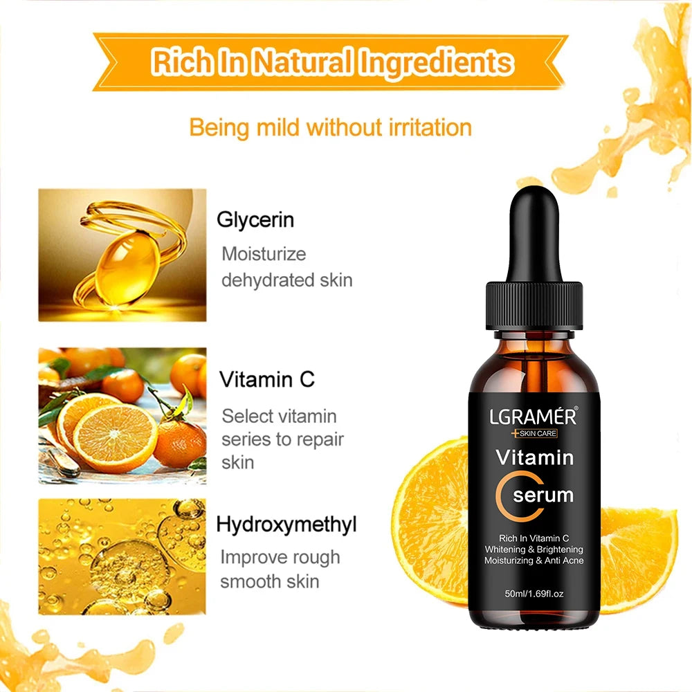Vitamin C Facial Essence Contains Hyaluronic Acid Dark Spot Remover Moisturizing Repair Anti-aging Essence Facial Skin Care 50ml