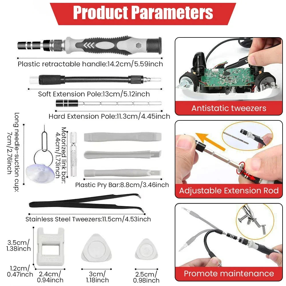 precision screwdriver set, electronics repair kit, 115 in 1 tool set, magnetic screwdriver bits, laptop repair tools, phone repair kit, diy electronics kit, portable tool kit, anti slip handle tools, gadget repair set