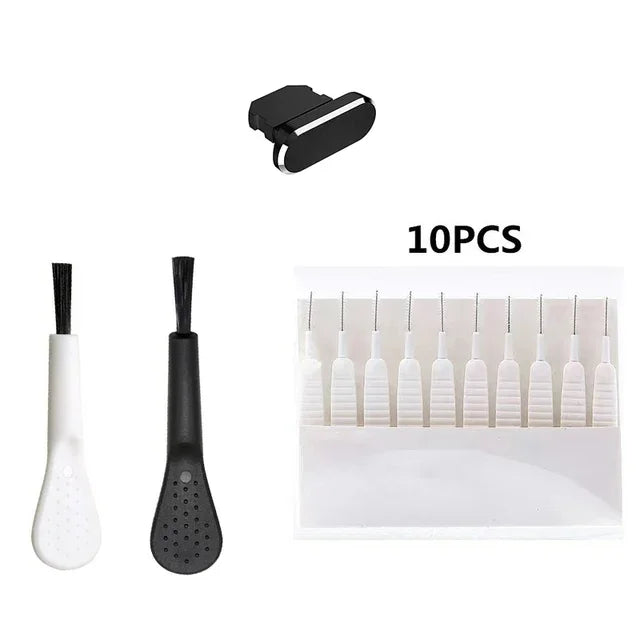 keyboard cleaning brush, mini dust brush, electronics cleaning tool, phone port cleaner, gadget cleaning brush, compact cleaning brush, tech cleaning kit, portable brush set, soft bristle brush, computer cleaning tool