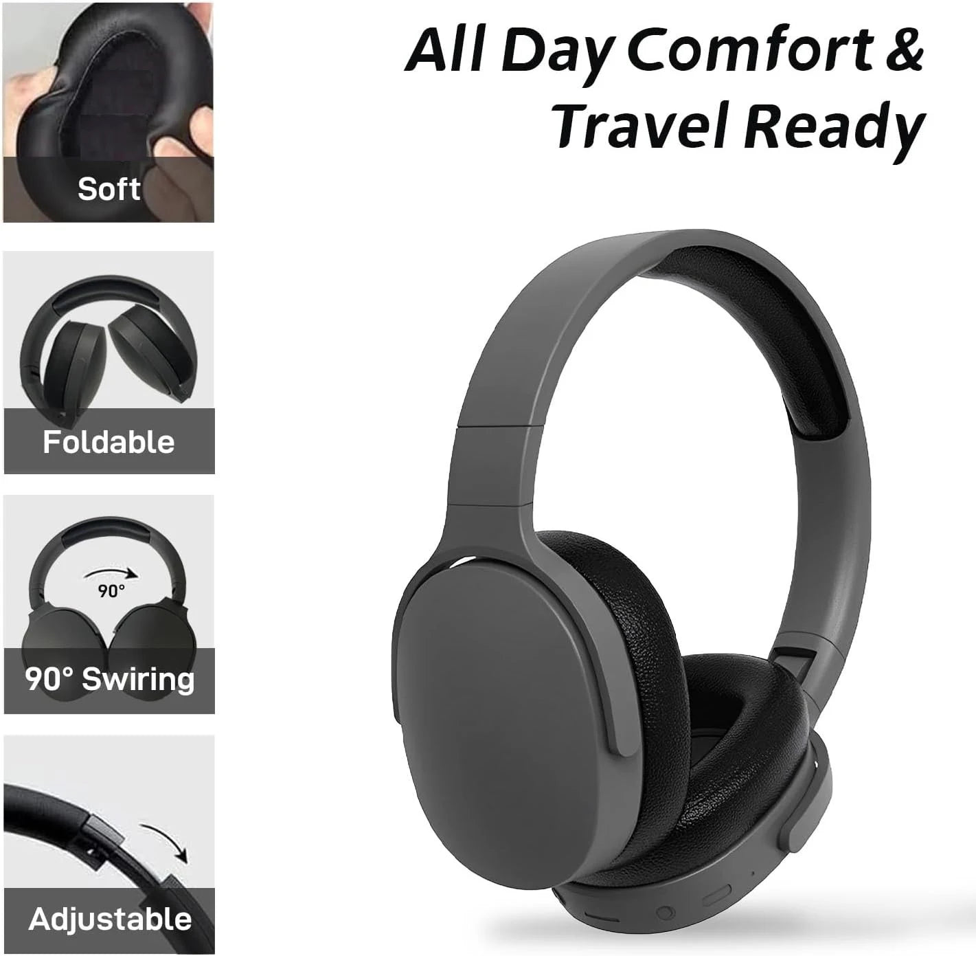 bluetooth headphones, over ear headphones, hifi stereo headset, bluetooth 5.3 headphones, noise isolating headphones, wireless headphones with mic, tf card headphones, aux headphones, long battery headphones, music gaming headset