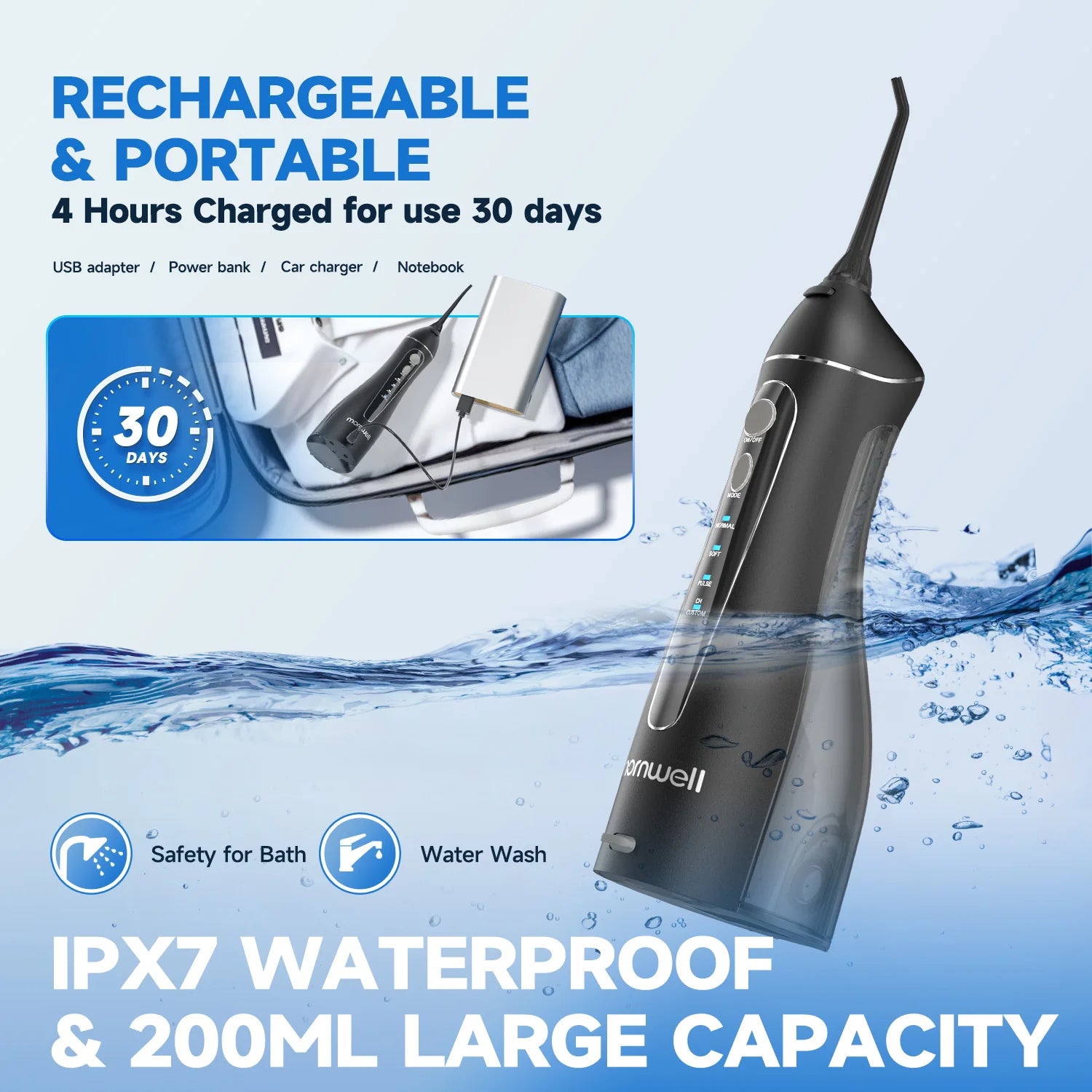 oral irrigator, portable water flosser, cordless oral cleaner, dental water jet, rechargeable flosser, waterproof oral irrigator, gum cleaner, travel water flosser, teeth cleaning device, water flosser for braces