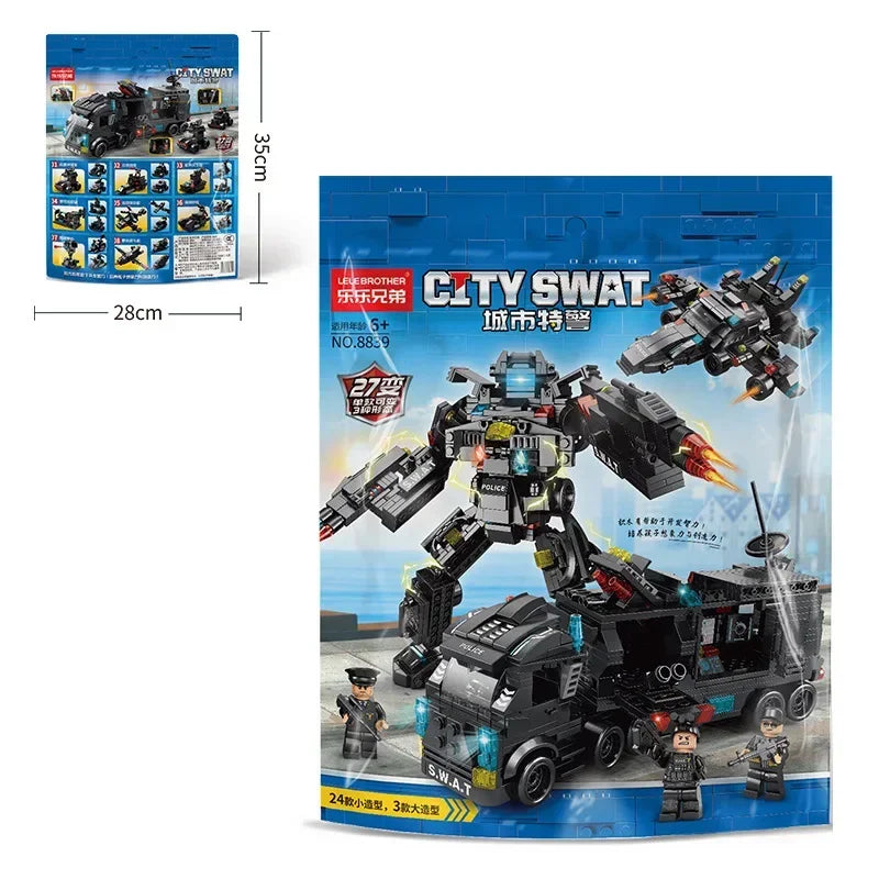 building blocks, police truck toy, LEGO compatible, kids construction set, police playset, educational toy, SWAT toy, robot building set, creative toys, gifts for kids