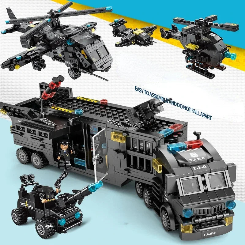 building blocks, police truck toy, LEGO compatible, kids construction set, police playset, educational toy, SWAT toy, robot building set, creative toys, gifts for kids