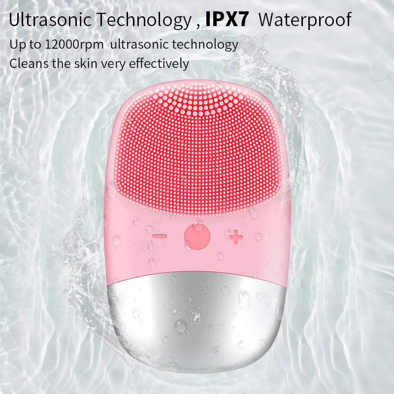 sonic face cleanser, electric facial brush, waterproof face brush, rechargeable face cleanser, deep pore cleanser, gentle face exfoliator, vibrating face brush, facial cleansing tool, skincare device, all skin types cleanser
