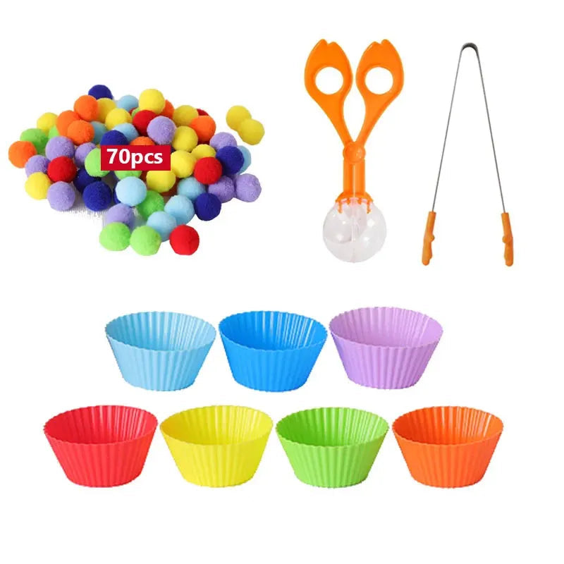 pom pom sorting toy, cognitive development toy, fine motor skills, educational toy, preschool learning, counting toy, color recognition, STEM toy, toddler toy, gifts for toddlers