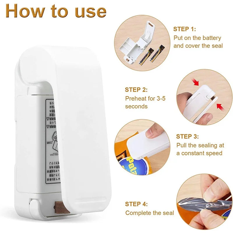 mini heat sealer, portable bag sealer, battery heat sealer, food bag sealer, plastic bag sealer, snack bag sealer, thermal bag sealer, compact heat sealer, cordless sealer, kitchen sealing tool
