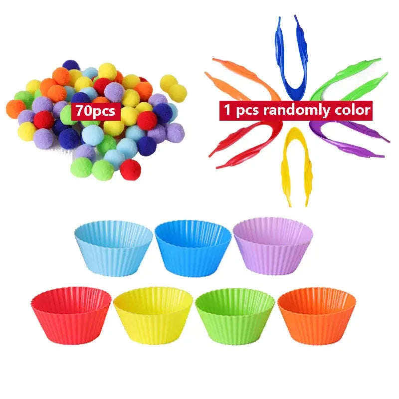 pom pom sorting toy, cognitive development toy, fine motor skills, educational toy, preschool learning, counting toy, color recognition, STEM toy, toddler toy, gifts for toddlers