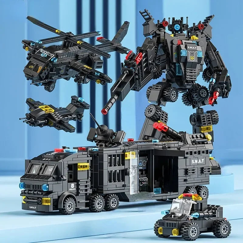 building blocks, police truck toy, LEGO compatible, kids construction set, police playset, educational toy, SWAT toy, robot building set, creative toys, gifts for kids