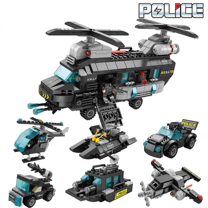 building blocks, police truck toy, LEGO compatible, kids construction set, police playset, educational toy, SWAT toy, robot building set, creative toys, gifts for kids