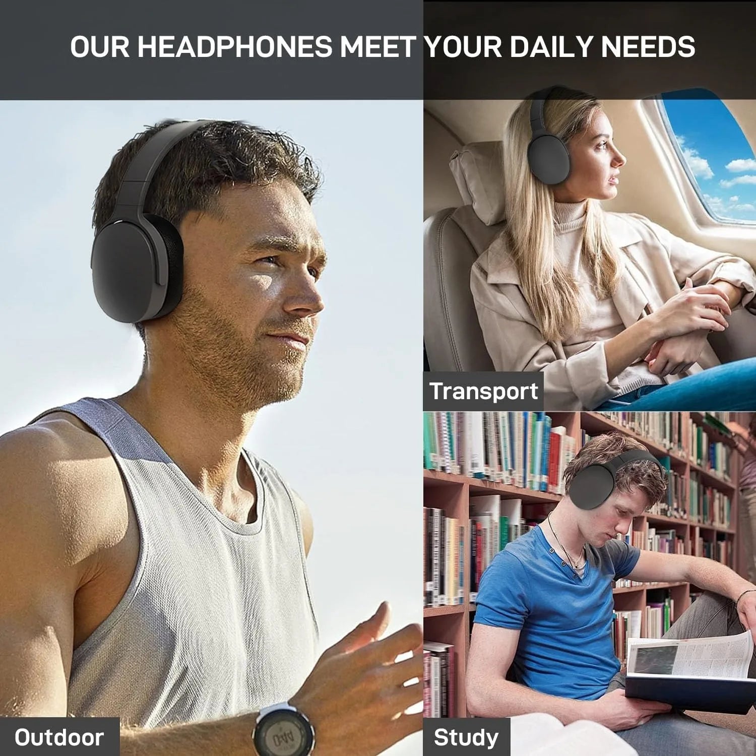 bluetooth headphones, over ear headphones, hifi stereo headset, bluetooth 5.3 headphones, noise isolating headphones, wireless headphones with mic, tf card headphones, aux headphones, long battery headphones, music gaming headset