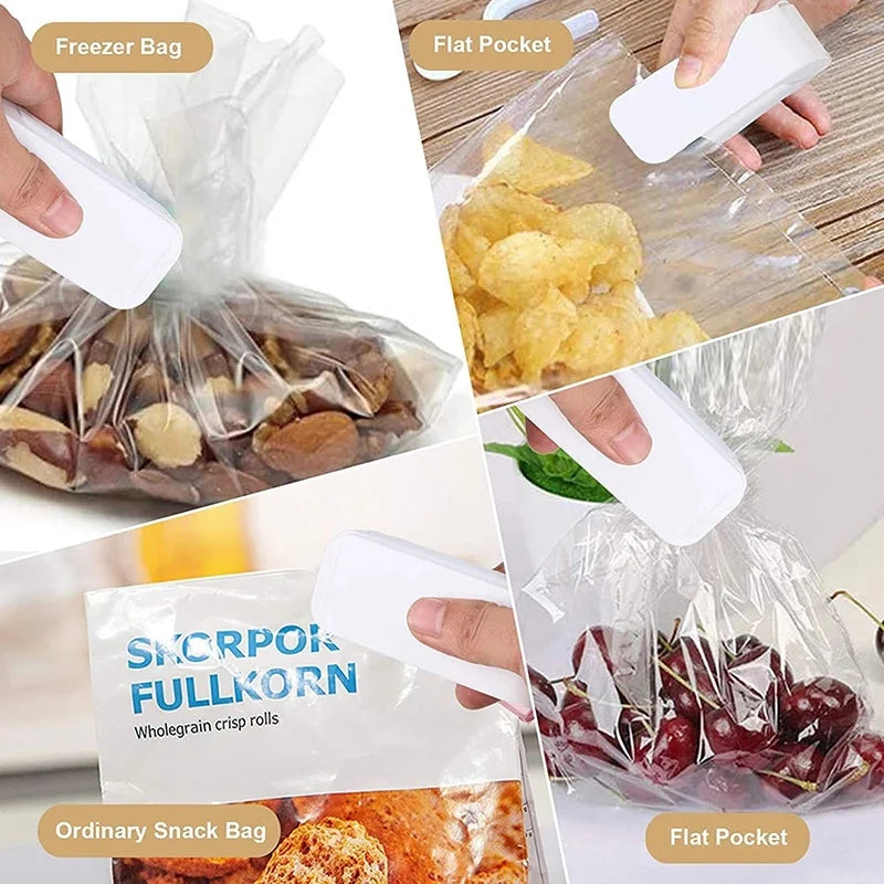 mini heat sealer, portable bag sealer, battery heat sealer, food bag sealer, plastic bag sealer, snack bag sealer, thermal bag sealer, compact heat sealer, cordless sealer, kitchen sealing tool