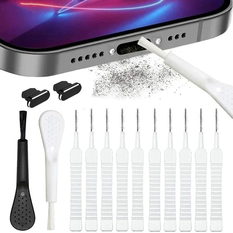 keyboard cleaning brush, mini dust brush, electronics cleaning tool, phone port cleaner, gadget cleaning brush, compact cleaning brush, tech cleaning kit, portable brush set, soft bristle brush, computer cleaning tool