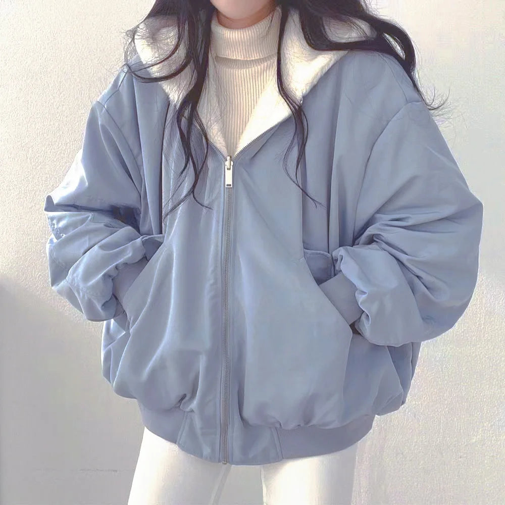 oversized jacket, womens winter coat, cozy jacket, double-sided jacket, stylish winter wear, lapel collar jacket, warm jacket, breathable coat, casual outerwear, elegant jacket