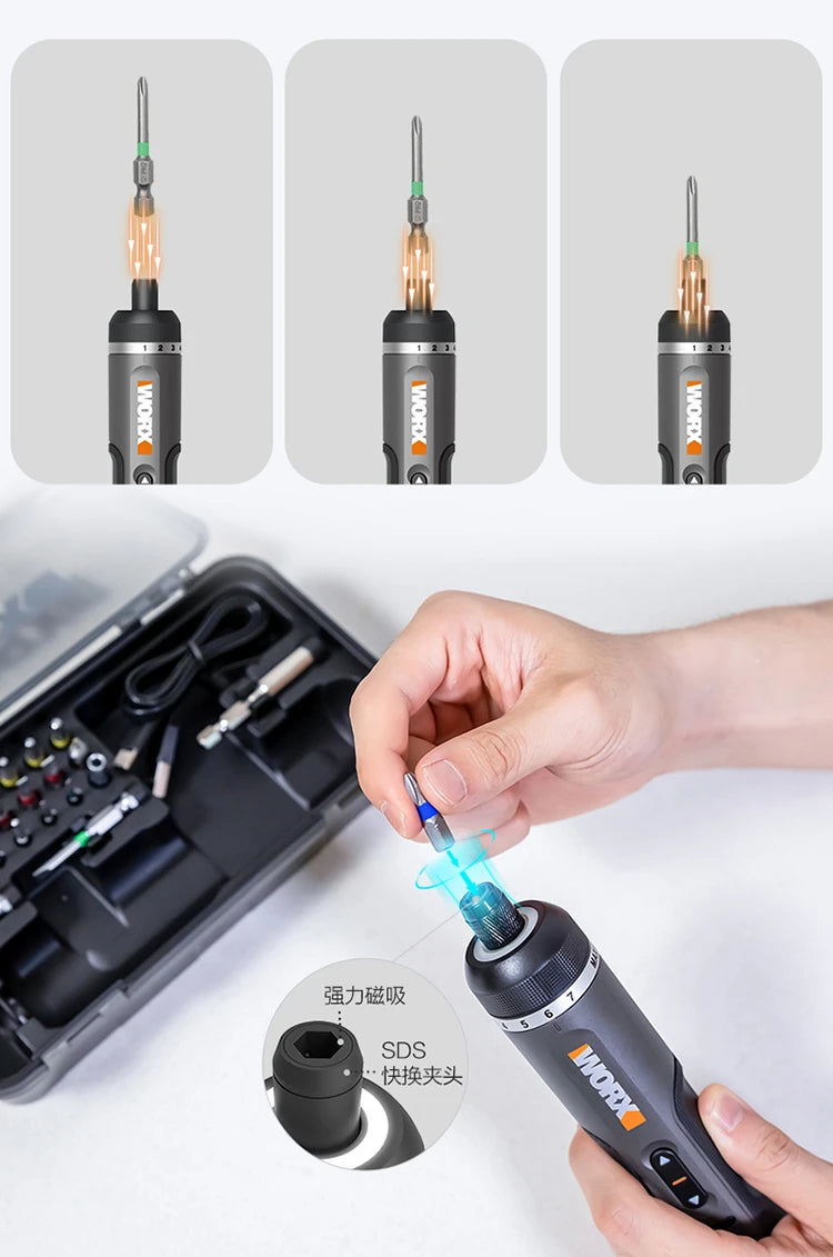 Worx 4V Electrical Screwdriver Sets WX242 Smart Cordless Electric Screwdrivers USB Rechargeable Handle 30 Bit Sets Power Tools