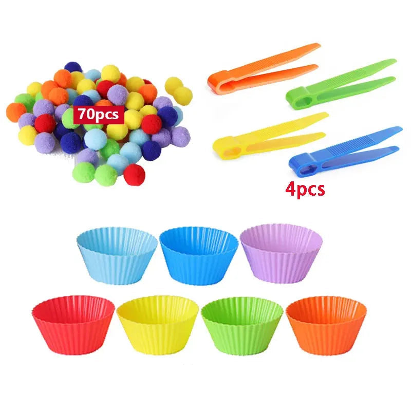 pom pom sorting toy, cognitive development toy, fine motor skills, educational toy, preschool learning, counting toy, color recognition, STEM toy, toddler toy, gifts for toddlers