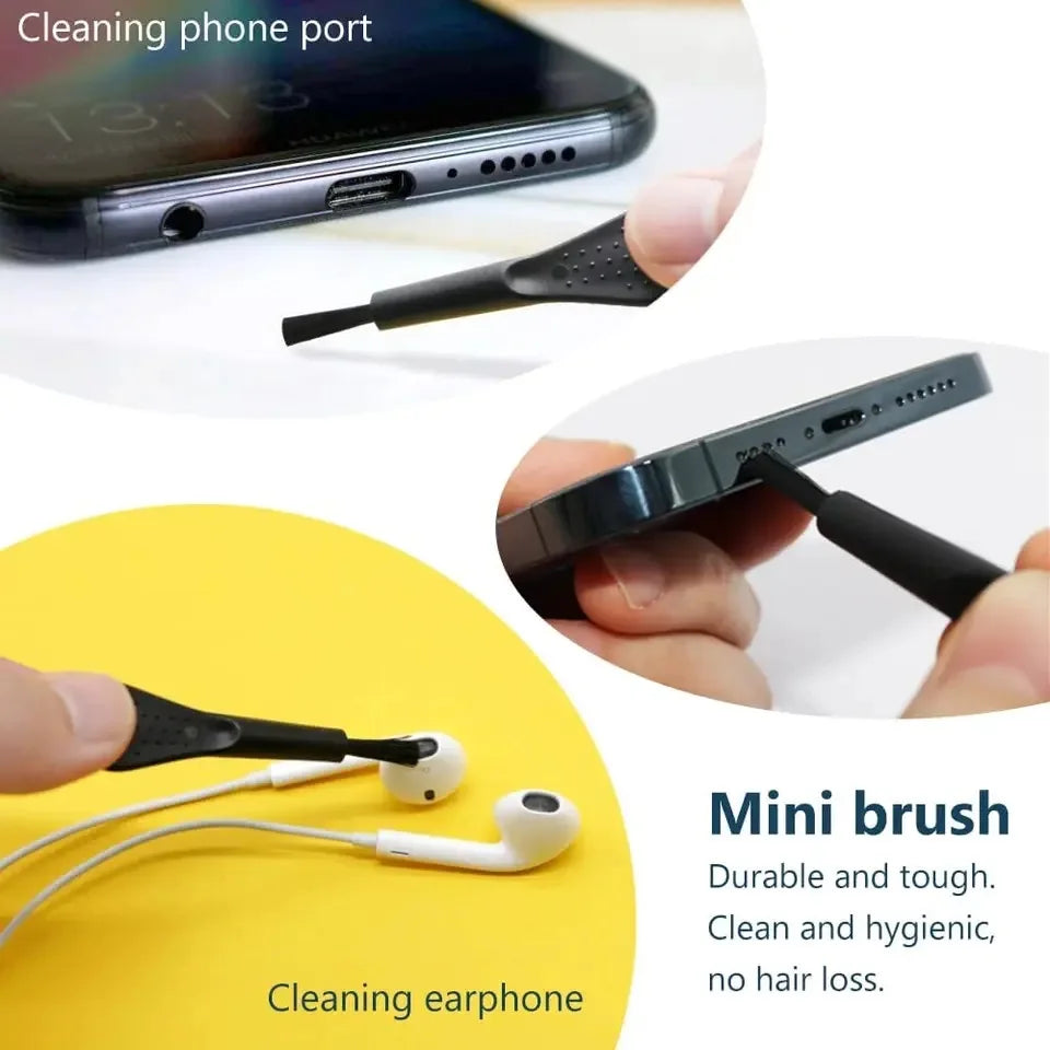 keyboard cleaning brush, mini dust brush, electronics cleaning tool, phone port cleaner, gadget cleaning brush, compact cleaning brush, tech cleaning kit, portable brush set, soft bristle brush, computer cleaning tool