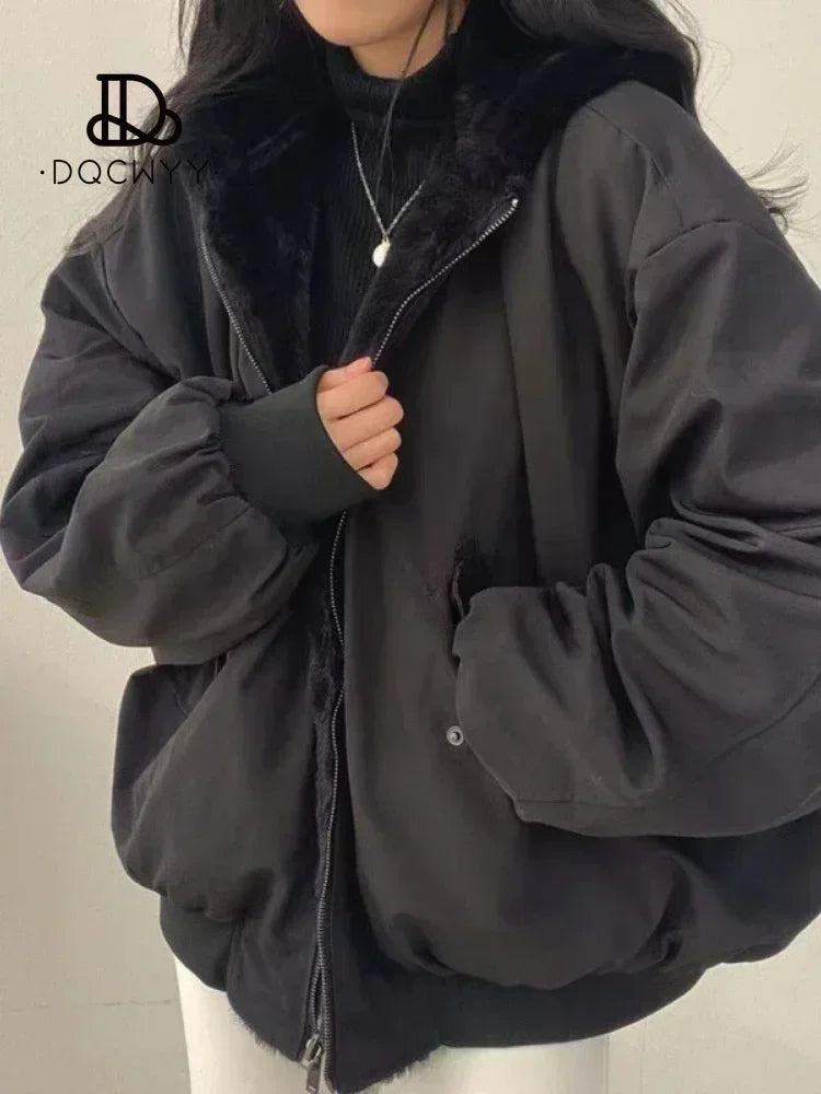 oversized jacket, womens winter coat, cozy jacket, double-sided jacket, stylish winter wear, lapel collar jacket, warm jacket, breathable coat, casual outerwear, elegant jacket