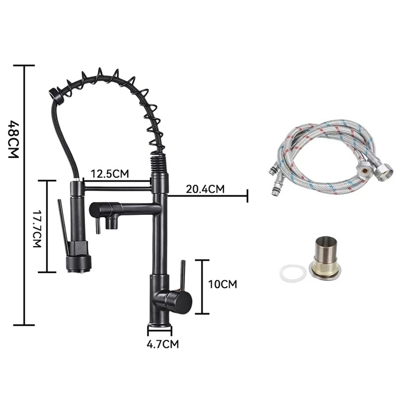 Gourmet Single-Handle Kitchen Faucet With Spray Extension-black