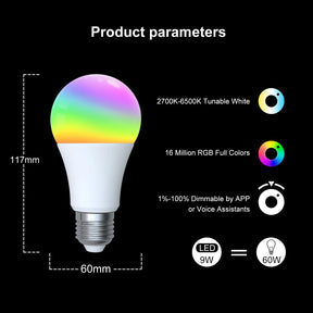 TNCE Tuya E27 Bulb Bluetooth/WIFI/Zigbee, Dimmable Light LED lamp 2700-6500k RGB, Smart Life APP, Voice with Alexa Google Home