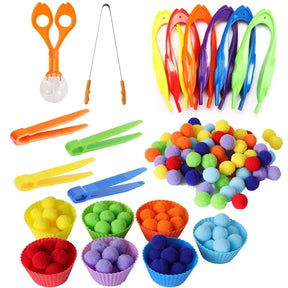pom pom sorting toy, cognitive development toy, fine motor skills, educational toy, preschool learning, counting toy, color recognition, STEM toy, toddler toy, gifts for toddlers