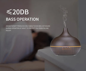 500ml Air Humidifier Aromatherapy Essential Oil Diffuser Wood Grain Ultrasonic Remote Control 7 Color Lights For Home Bedroom