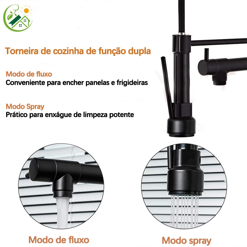 Torneira Cozinha Gourmet Monocomando Com Spray Extensor-preto
